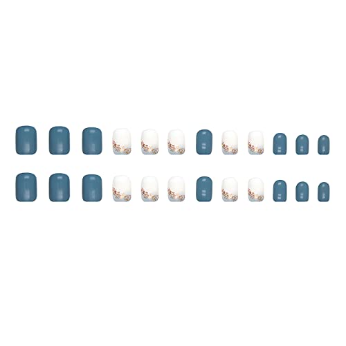 24pcs lažni nokti kratki, sjajni lažni nokti četvrtastog oblika plave boje, akrilni lažni nokti s potpunim pokrivanjem i