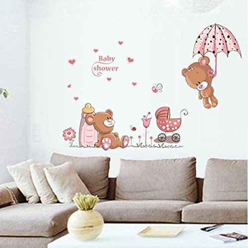 Slatka beba medvjed drži kišobran uklonjiva zidna naljepnica naljepnica, dječja dječja kućna soba Dječja soba Ukrasna ljepljiva