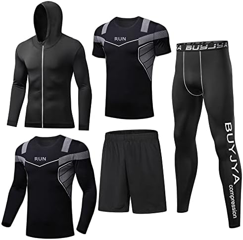 Buyjya 5pcs muške komprimirane hlače košulja gornja jakna s dugim rukavima atletski setovi teretana odjeća muški trening