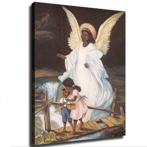 Anđeo čuvar s djetetom na mostu afroamerička crna religija platna platno tisak zidna umjetnost moderna učionica kuhinja spavaća