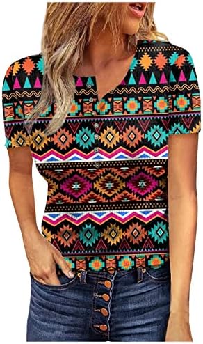 Košulje kratkih rukava za žene posade vrat aztec geometrijske grafičke majice bluze casual plus osnovni vrhovi pulover