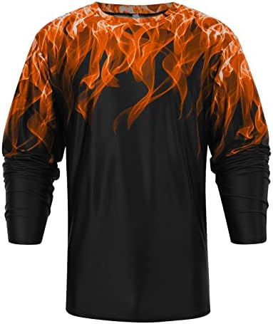Pamučni miks vrh za muškarce vatra 3D tiskana košulja s dugim rukavima trendi crna majica