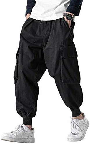 Muške hlače za trčanje, Ležerne široke pamučne trenirke s kravatom sužene do dna, široke hipi teretne hlače s više džepova