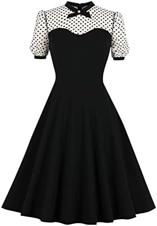Ženske vintage haljina od linije Elegantna haljina u stilu Hepburn iz 1950 -ih, puff rukava polka točkice naplaćene haljine