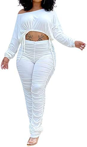 Kafiloe ženske seksi outfit 2 komada Outfit Off rame dugi rukav u obliku dugih rukava složene hlače Set Sports odjeće za