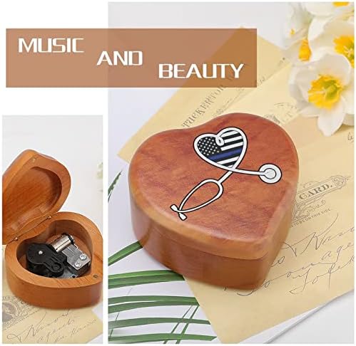 Policijski službenik medicinske sestre Srce Drvena glazbena kutija Windup Srce u obliku tiskanih glazbenih kutija za rođendan