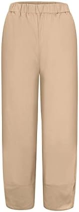 Mtsdjskf lanene hlače široke noge za žene, udobna usjeva s visokim strukom širokih nogu s džepovima Slatke hlače za žene
