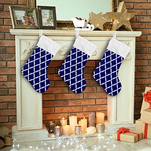 Božićne čarape Moderni bijeli marokanski geometrijski uzorak plava bijela plišana manžetna Mercerized Velvet Family Holiday