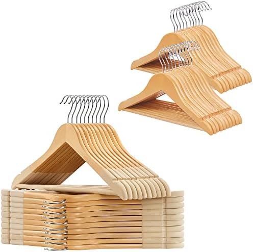 SongMics 20-paketni baršunasti drvene vješalice i snop za vješalice za 20-pack, ne klizanja s utorima na ramenima, šipke