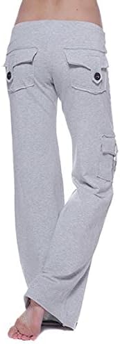 Ženski visoki struk gumbi za bootcut joga hlače Flare hlače s džepovima Istezanje trenirke široke noge ležerne hlače