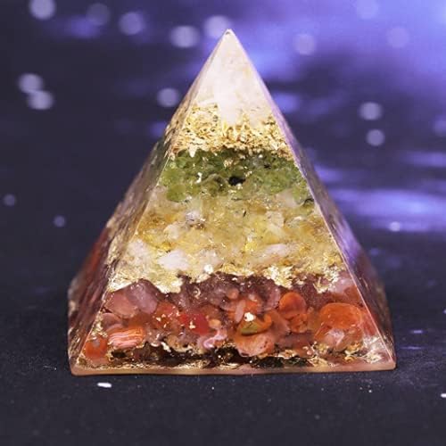 Marka nakit ® orgonit piramida s olivinom, crvenim agatom i citrinskim šljunčanim kamencima uravnoteženje za muškarce i žene