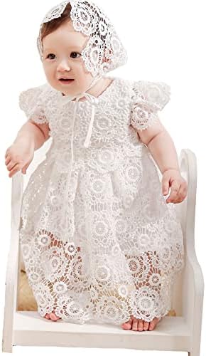 Xangirl Baby čipkasta haljina za krštenje s poklopcem izvezene poklopcem za djevojčice krštenje krštenja rođendanska zabava