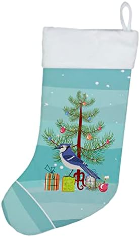 Caroline's Treasures CK4490cs Jay Bird Sretan božićni božićni čarapa, kamin viseće čarape božićna sezona zabava Dekor Obiteljski