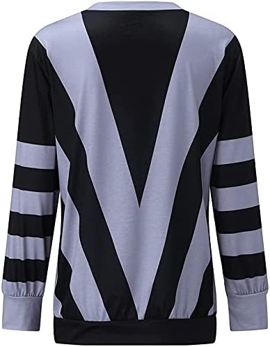 Bluze u boji ženske boje patchwork zip prednji v vrat tiskani labavi majica s dugim rukavima vrhovi