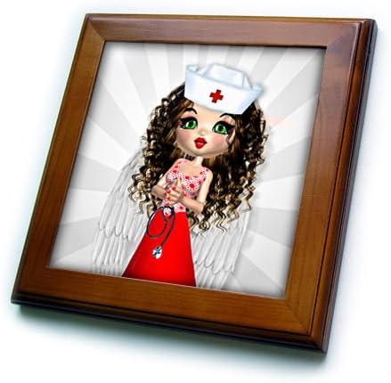 3-inčna slatka medicinska sestra s anđeoskim krilima, kapom i stetoskopom u crveno-bijelom okviru od pločica, 6-inčni 6