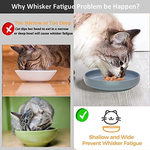 Keramičke zdjele za mačke za pranje brkova plitka široka ravna zdjela za hranu za mačke za kućne mačke 6,1 inča mat zdjele