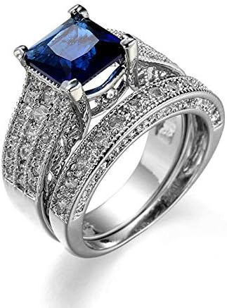 Ženski setovi zaručničkog prstena od 925 srebra s crnim / plavim safirom četvrtastog reza veličine 6-10