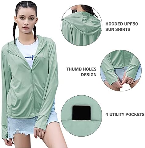 Zando UPF 50+ UV zaštitna odjeća Zip Up Up Sunce Zaštita Hoodie Žene Lagane UV jakne sunčeve košulje za planinarenje