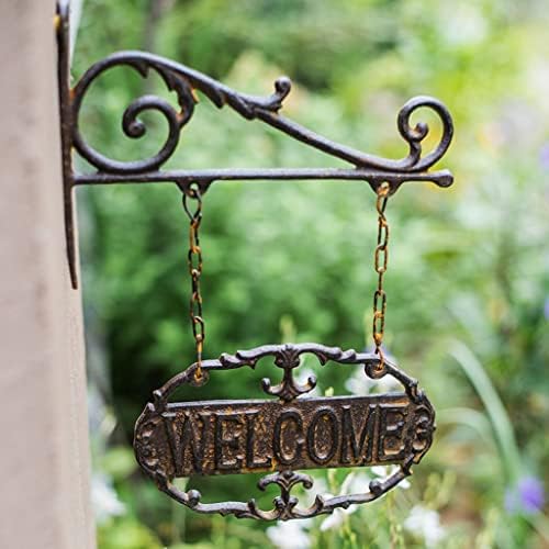 Rustikalni viseći dvostrani znak dobrodošlice, znak dobrodošlice od lijevanog željeza za ulazna vrata, metalni znak dobrodošlice