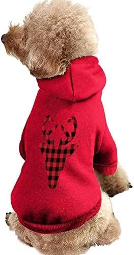 Buffalo Plaid Moose Head Hoodies Topla odjeća za duksericu s šeširom za mačje pse