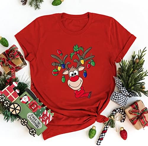 Majice božićne predimenzionirane košulje ženske božićne tiska O-Neck kratki rukavi bluza vrhovi majice majice smiješne majice