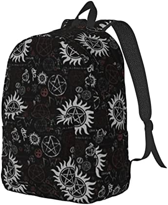 Aseelo Supernaturalni simboli Crni tiskani casual platno Backpack Laptop torba, muška i ženska školska torba za slobodno