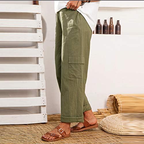 Ženske vrećasti teretni pamučne lanene hlače ležerne lagane prozračne ljetne hlače meke udobne preklopne džepove hlače