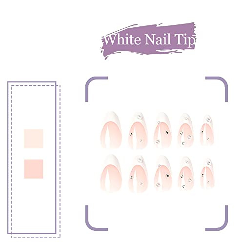 Francuski tisak na noktima bademi lažni nokti srednje duljine ružičasto bijelo akrilno ljepilo na noktima lažni nokti pune