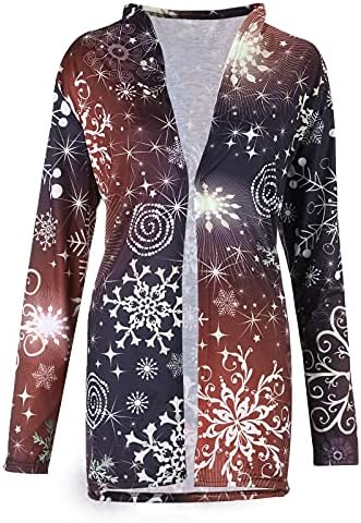 Ženski božićni snjegović snjegović tiskao kardigan jakne s dugim rukavima sezonski ležerni labavi topli kaputi velike veličine