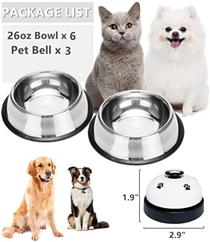 Set od 6 zdjela za pse od nehrđajućeg čelika koje se lako čiste zahvaljujući neklizajućem gumenom prstenu, zdjele za hranjenje