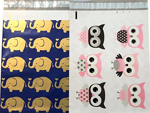 Dizajnerske pe omotnice 10.13: kombinacija zlatno plavog slona i ružičaste sove; tiskana samozaptivajuća vrećica za dostavu