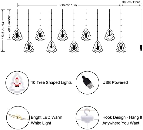 Unutarnja svjetla prozora, 9,84ft LED topla bijela vilinska nizova lampica USB, božićna zavjesa Svjetla Svjetla dekor s igračkama