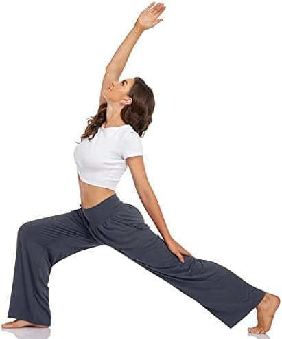Ženske Ležerne široke hlače širokih nogavica, udobne joga hlače, udobne dnevne hlače visokog struka s džepovima
