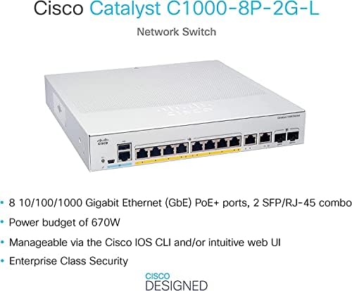 Novi mrežni prekidač Cisco C1000-8P-2G-L, 8 Gigabit Ethernet POE+ portovi