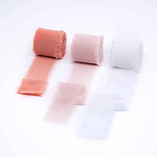 Ručno izrađena šifnska svilena vrpca - ružičaste obrubljene vrpce 1,5 x 7yd za pozivnice za vjenčanje, svadbene bukete, omotavanje