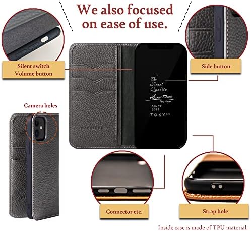 Hanatora] Flip-case iPhone13 s držačem za kartice Torbica za mobitel od prave kože Moderan kvalitetan torbica bez magneta