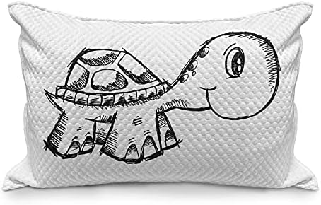 Ambsonne skica umjetnost prekrivena jastuka, tematska doodle nasmiješene kornjače u ručno nacrtanom stilu, standardni pokrov