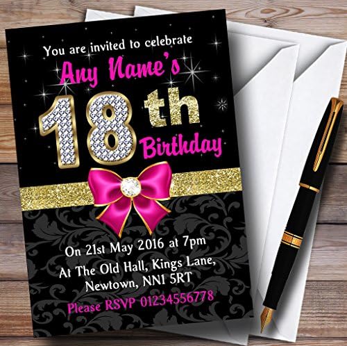 Pink crno zlato dijamant 18. rođendan Personalizirane pozivnice