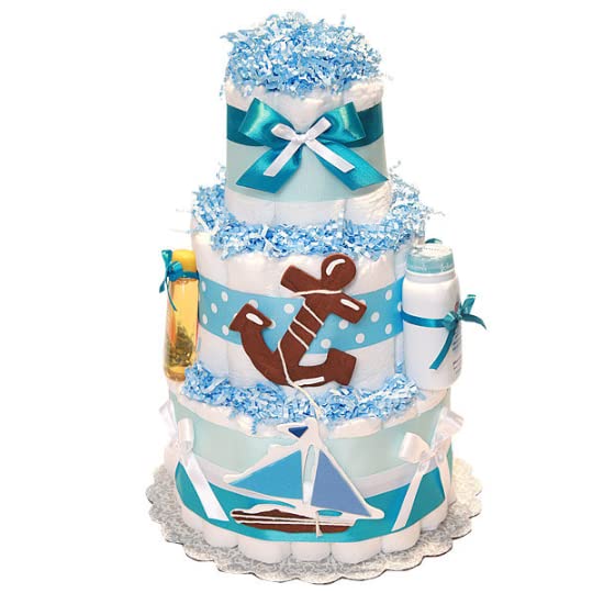 Torta s pelenama s morskom tematikom, velika torta s pelenama za dječake u nautičkom stilu-središnji dio dječjeg tuša / poklon