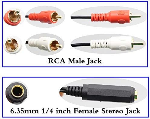 Zdycgtime 6,35 mm do 2 RCA Y razdjelnika, zlatni 6,35 mm TRS ženski do 2 RCA muški stereo audio audio y razdjelnik adapter