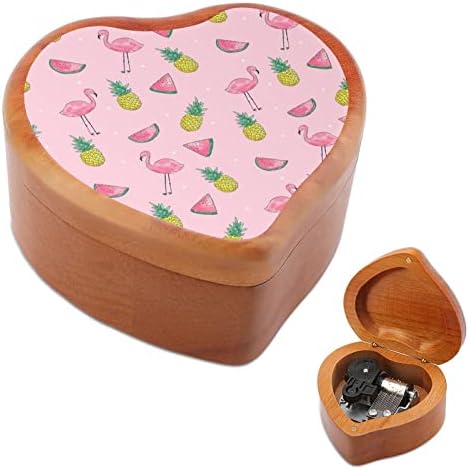 Tropsko voće i Flamingo Wood Music Box Vintage Musical Box Poklon za božićni rođendan Valentinovo