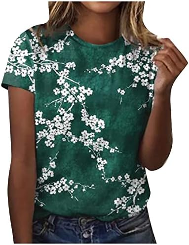 Bluze za dame jesenske ljetne posade kratkih rukava vrat šljiva cvjećarski tisak majice majice tinejdžer 2023 odjeća trendi