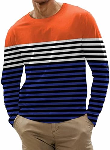 Xiloccer majice muške modne casual sportske prugaste šivanje digitalni tisak okrugli vrat majica dugih rukava gornji kratki