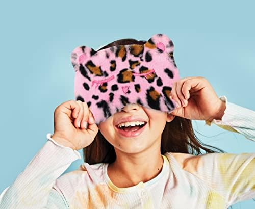 Iscream zabavna i krznena satenski obložena izvezena maska ​​za spavanje za djevojčice - bujni leopard