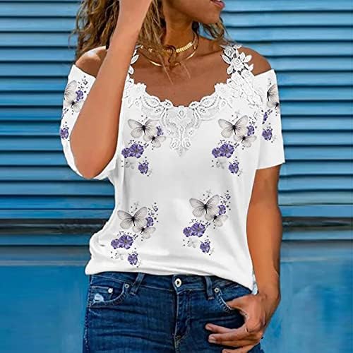 Ženske čipkaste majice s izrezom u obliku slova 2023 seksi vrhovi kratkih rukava s ramena ljetna majica s cvjetnim printom