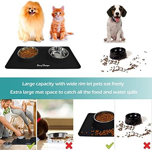 Zdjele za pse, zdjele za hranu za mačke i vodu od nehrđajućeg čelika, dvostruke zdjele za piće za kućne ljubimce s neklizajućom