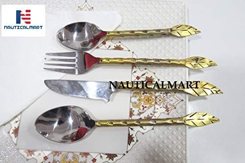 Dizajn u obliku lista od nehrđajućeg čelika, set pribora za jelo od zlata i srebra, uključuje vilicu, žlicu, nož, posuđe