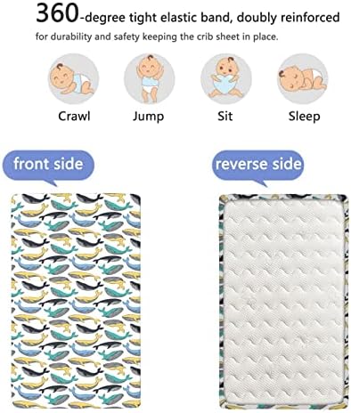 Whale tematski obloženi list za krevetiće, Standardni madrac s krevetićima ugrađeni list meka i rastezljivo opremljeni list