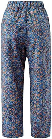 2023. nove lanene hlače za žene, odjevene ležerne ravne noge labave fit capri cvjetni cvjetni modni obrezani hlače