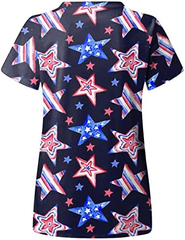 4. srpnja košulje za žene sa zastavom SAD-a ljetna majica kratkih rukava s izrezom u obliku slova U I 2 džepa bluze Svečana